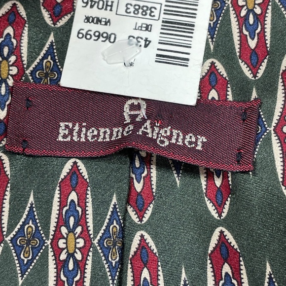NEW Etienne Aigner Mens Tie green red silk floral graphic vintage designer - Picture 2 of 8